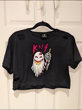 Gatto Distressed Ghost Graphic Crop Top Black Grunge Size S/M